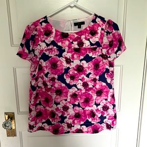 J. crew Floral Pink and Blue Flutter Short Sleeve Shirt size XS